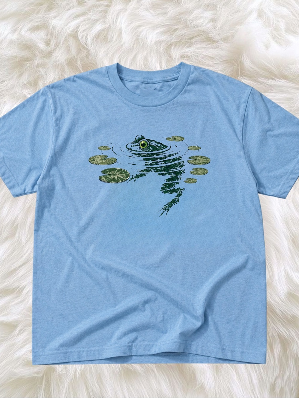 Gildan Light Blue T‑Shirt with Green Frog & Lily Pad Graphic
